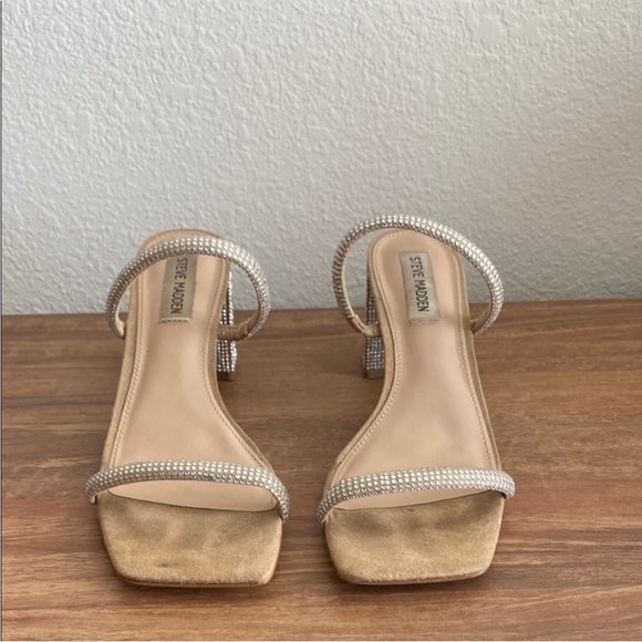 Steve Madden Tan/Nude + Silver Rhinestone Glam Block Heels - Picture 5 of 6